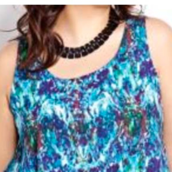 TOP, SLEEVELESS, PURPLE MULTI, SZ 24, DEEP SCOOP NECK, BUILT IN CAMISOLE, MICHEL - Picture 3 of 14